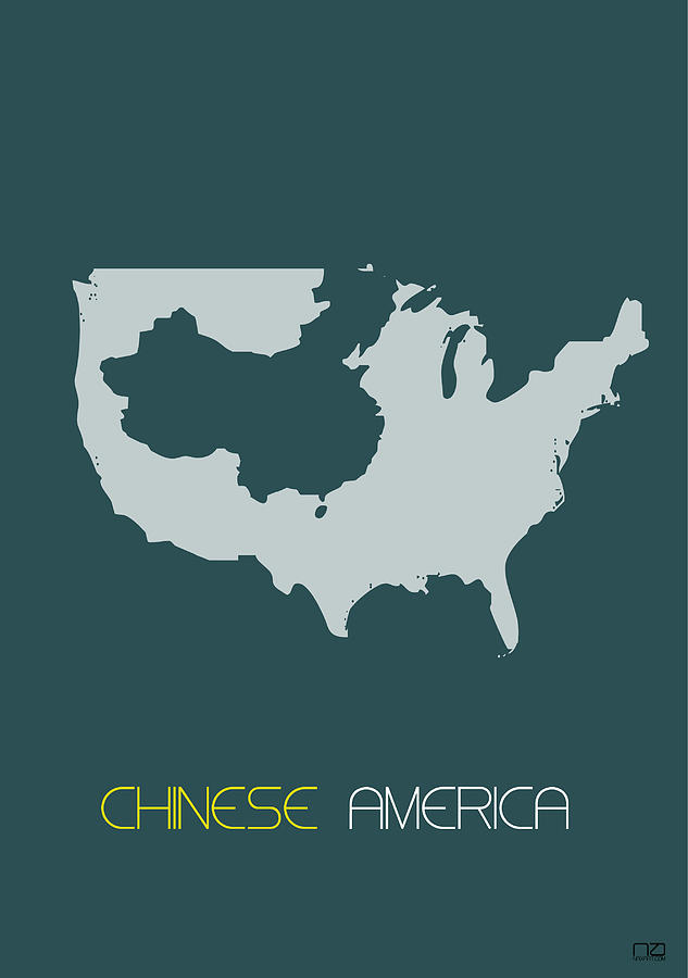 Map Digital Art - Chinese America Poster by Naxart Studio