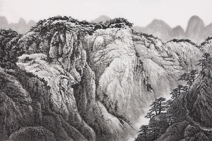 Chinese Fine Art,traditional Chinese Painting,mountain,cliff Digital Art by IMAGEMORE Co, Ltd.