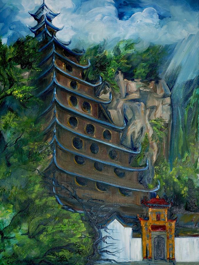 Chinese Hanging Temple Painting by Jennifer Christenson