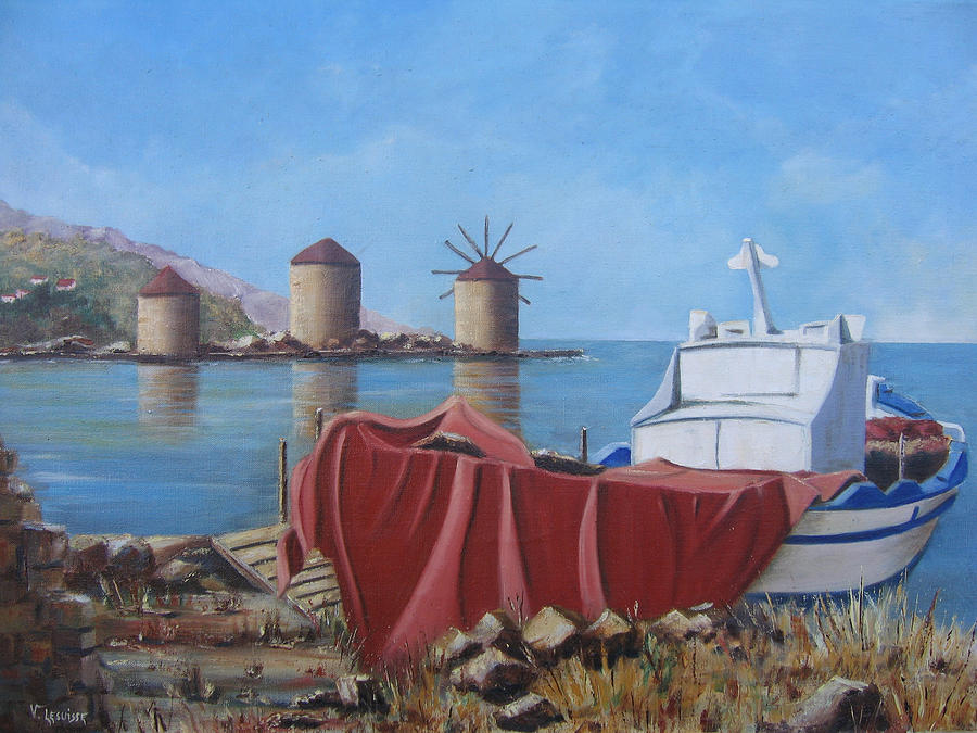 Landscape Painting - Chios - Khios - Tris Milis - Trois moulins by Lesuisse Viviane Landscape Painting - Chios - Khios - Tris Milis - Trois moulins by Lesuisse Viviane