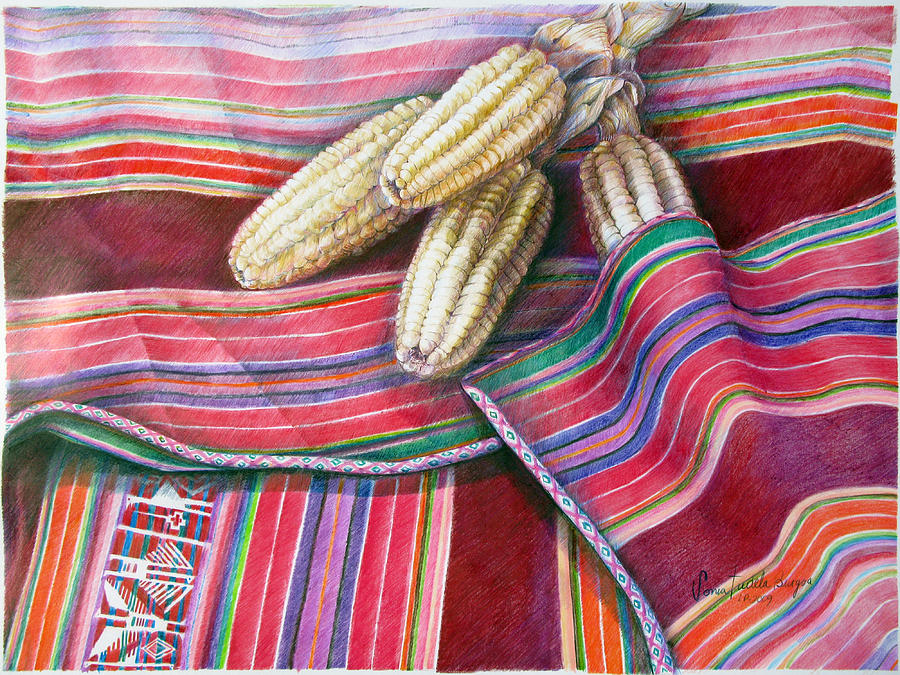 Copper Drawing - Choclos Entre Aguayos by Sonia Tudela Copper Drawing - Choclos Entre Aguayos by Sonia Tudela