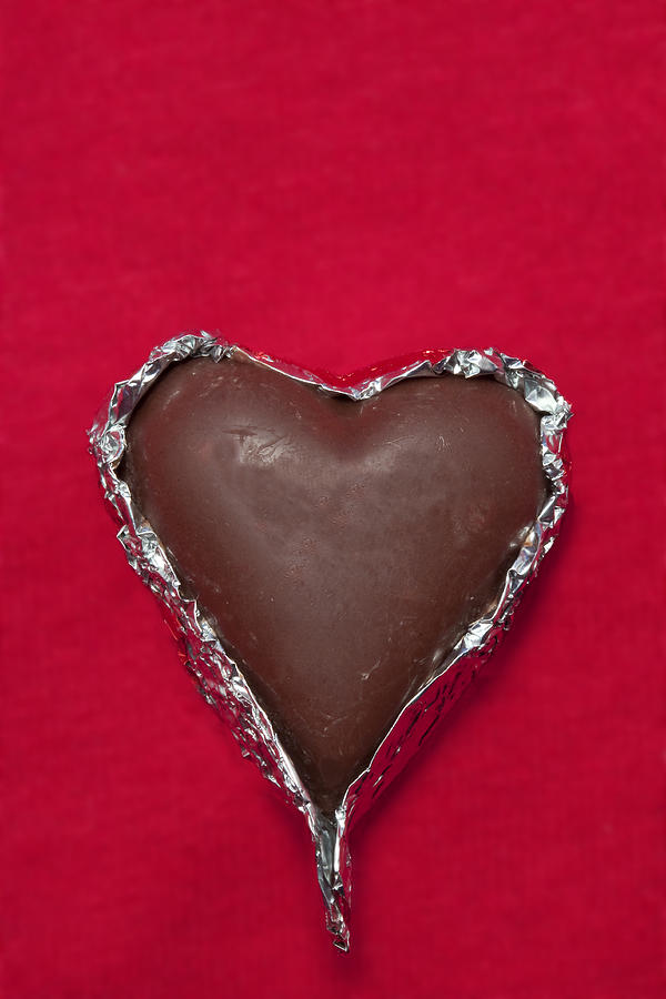 Candy Photograph - Chocolate Heart On Red 1 by John Brueske