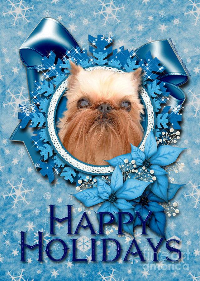 Griffon Digital Art - Christmas - Blue Snowflakes Brussels Griffon by Renae Crevalle