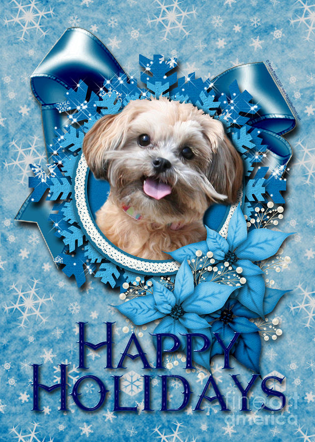 Christmas Digital Art - Christmas - Blue Snowflakes ShihPoo by Renae Crevalle