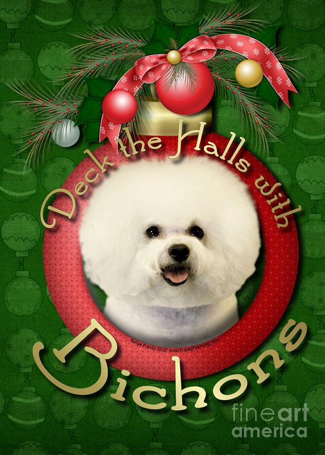 Christmas Digital Art - Christmas - Deck the Halls with Bichons by Renae Crevalle