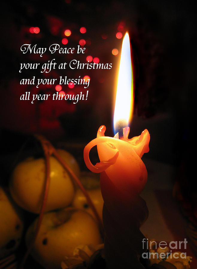 Holiday Photograph - Christmas Candle Peace Greeting  by Ausra Huntington nee Paulauskaite