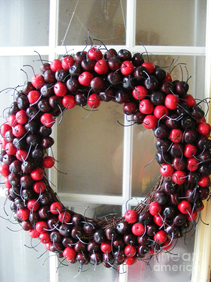 Red Cherries Photograph - Christmas Cherry Wreath by Barbara A Griffin