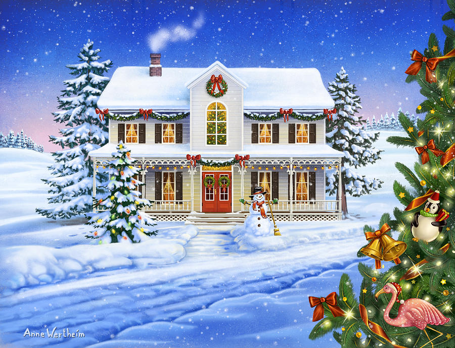 Christmas Cottage Mixed Media by Anne Wertheim