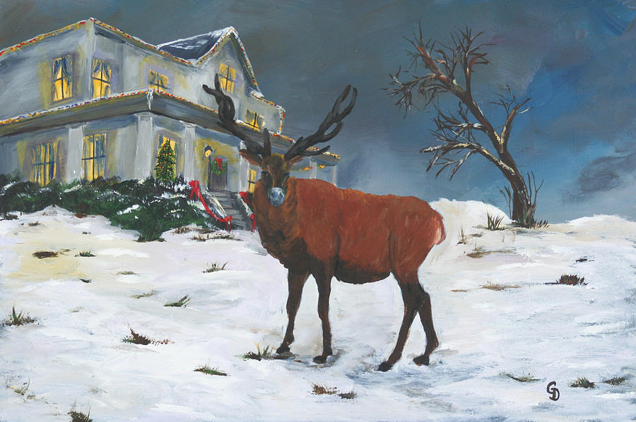 Christmas Elk Painting by Gail Daley