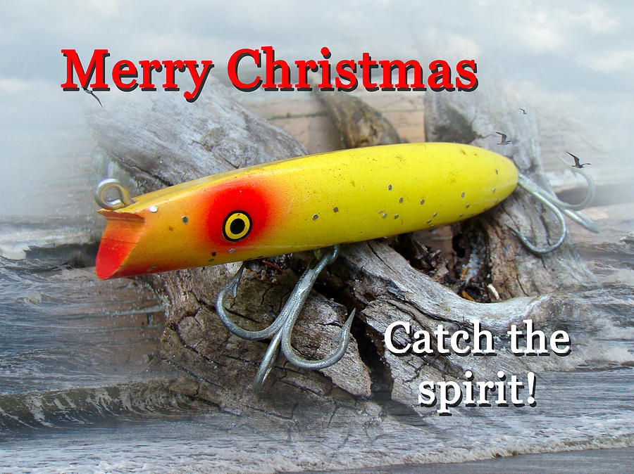 Christmas Greeting Card - Gibbs Darter Vintage Fishing Lure Photograph by Carol Senske