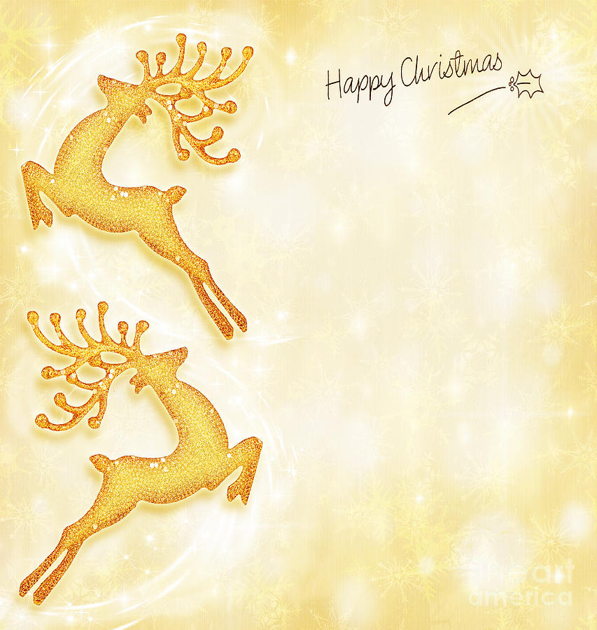 Christmas holiday card golden background reindeer decorative b Photograph by Anna Om