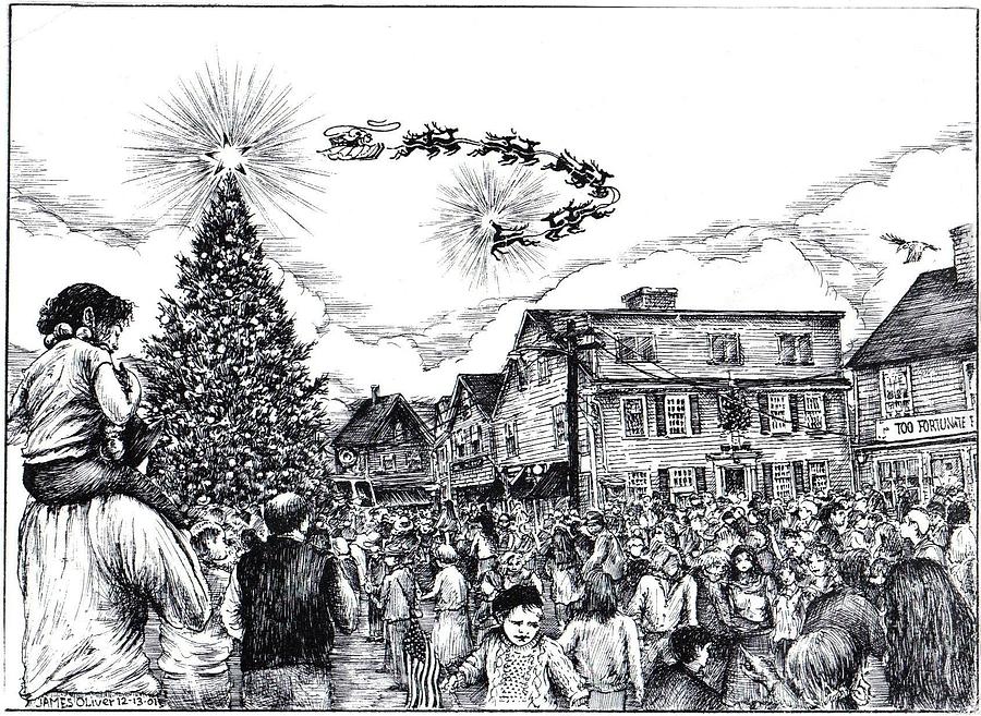 Christmas in Dock Square Rockport Drawing by James Oliver