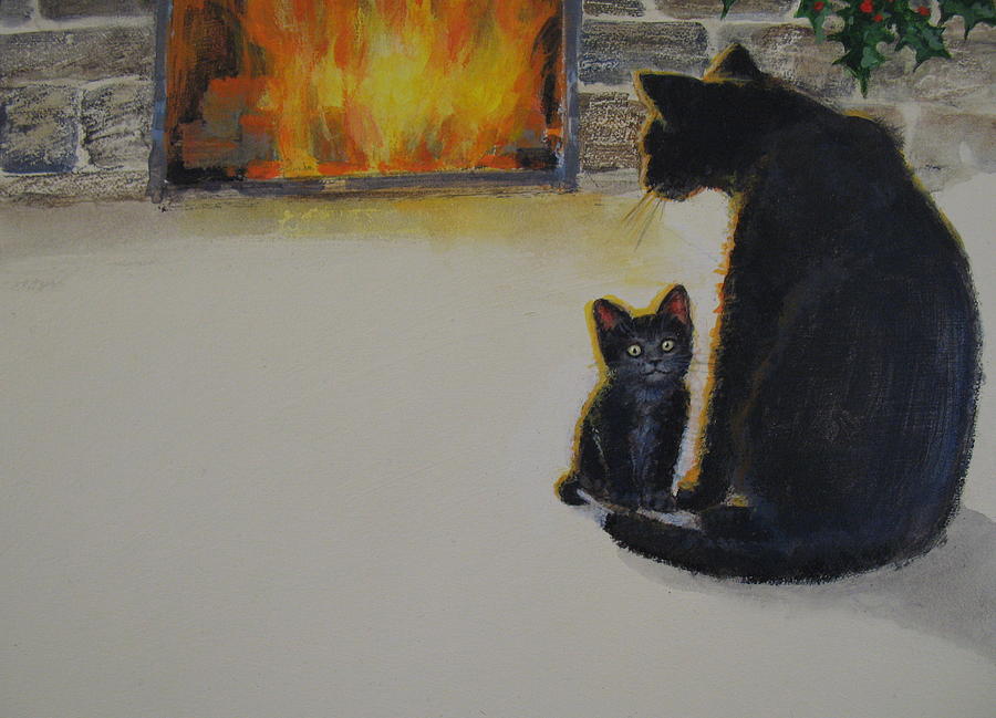 Christmas Kitten Painting by Cliff Spohn