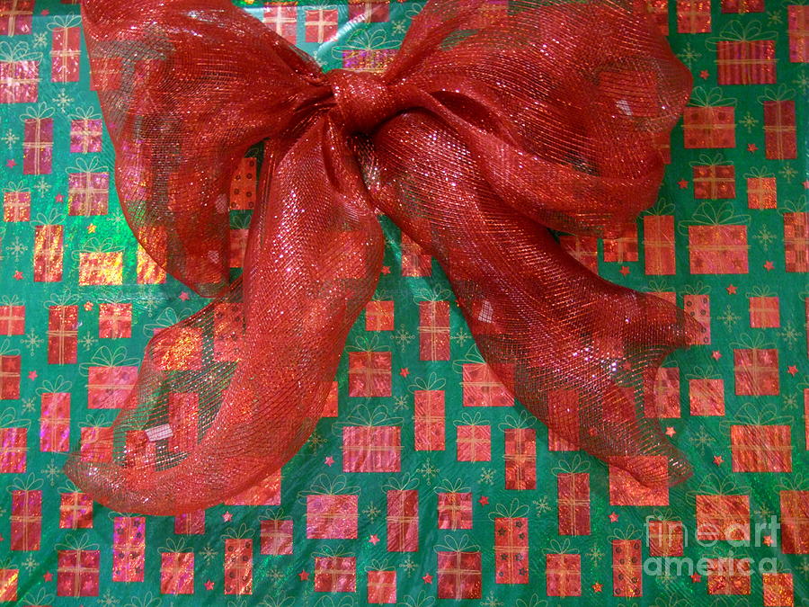 Christmas Package with Red Bow Photograph by Mary Deal