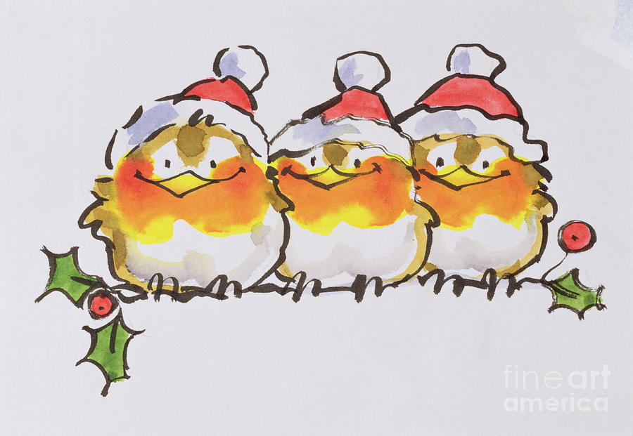 Christmas Robins Painting by Diane Matthes