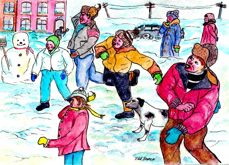 Christmas Snow Ball Fight Painting by Philip And Robbie Bracco