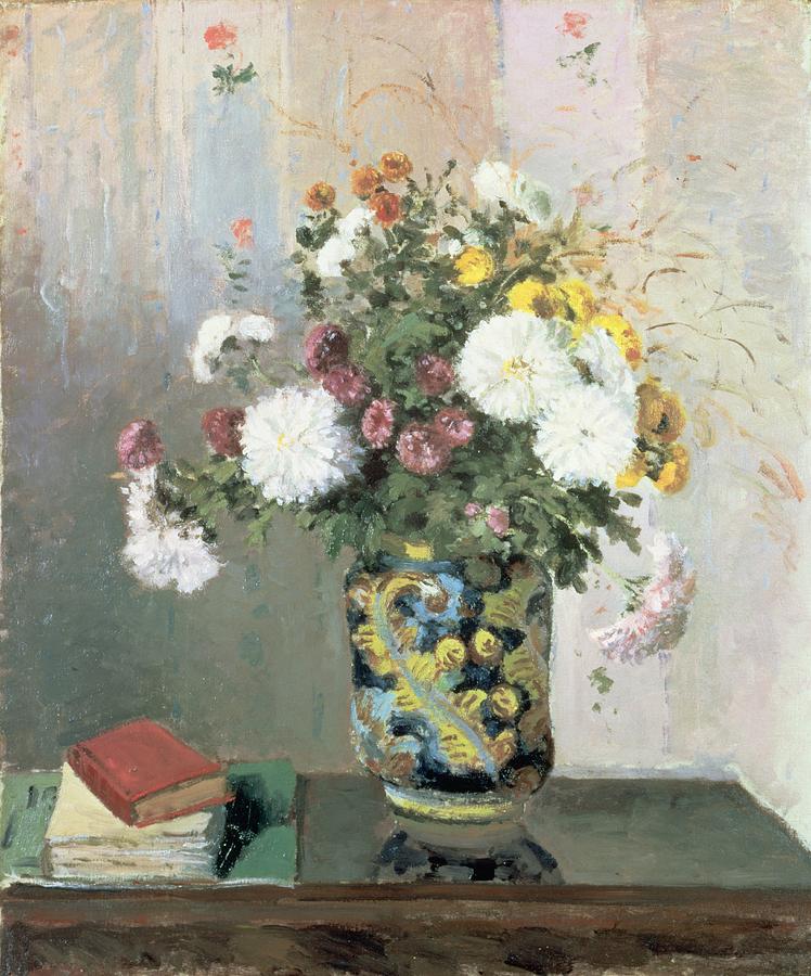 Camille Pissarro Painting - Chrysanthemums in a Chinese Vase by Camille Pissarro