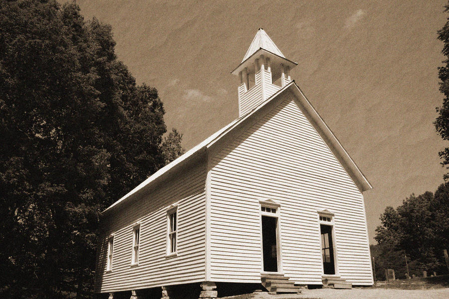 Vintage Photograph - Church in the Mountains by Barry Jones