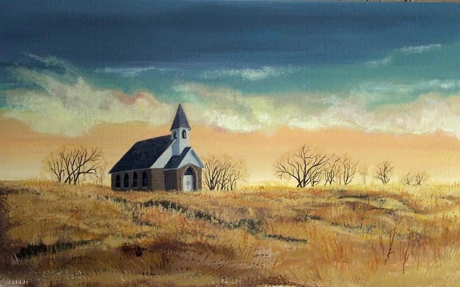 Church On The Kansas Prairie by Raymond Schuster