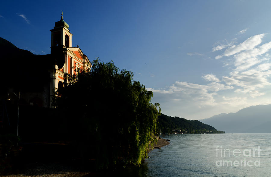Tree Photograph - Church on the lake front by Mats Silvan