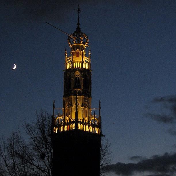 Cool Photograph - #church #tower #moon #stars #night by Robin Boer