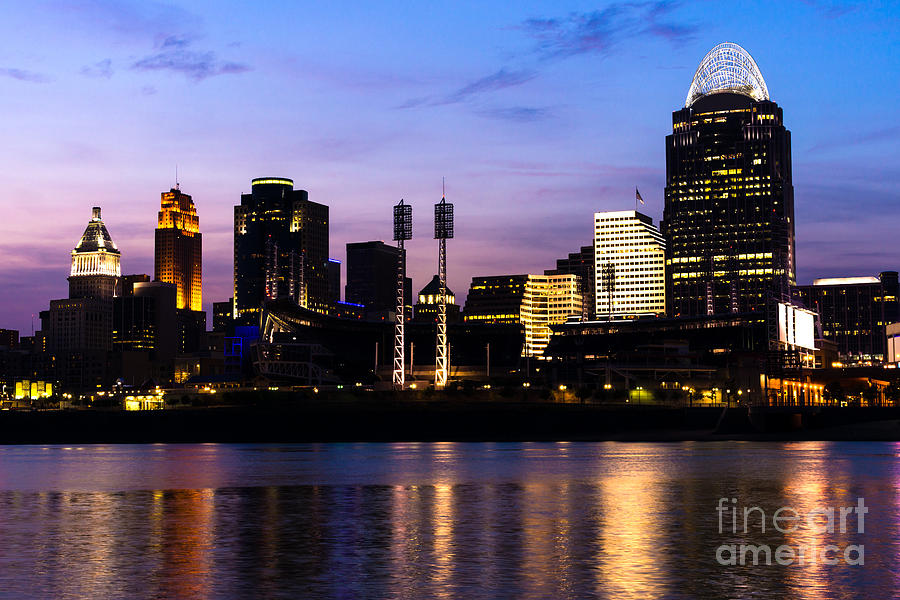 Cincinnati Photograph - Cincinnati at Night Downtown City Skyline by Paul Velgos