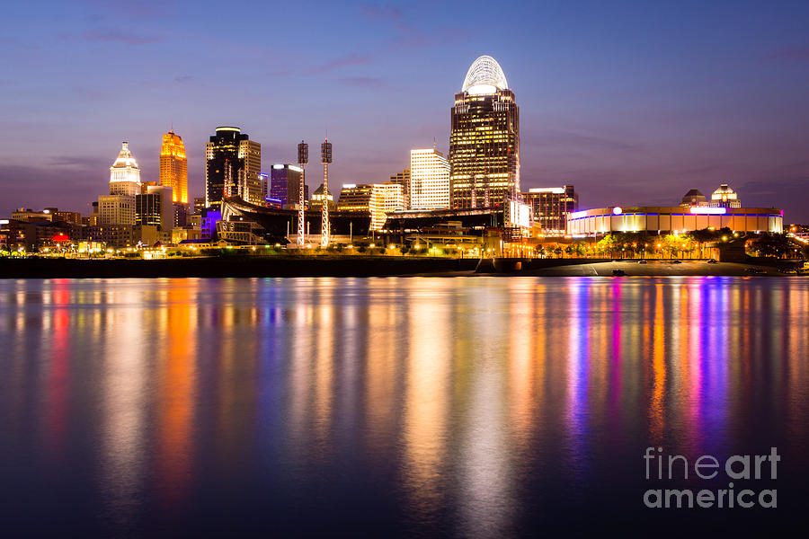 Cincinnati Night Skyline Riverfront Photograph