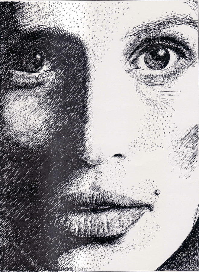 Black And White Drawing - Cindy Crawford Pen and Ink Portrait by Rogal Studio