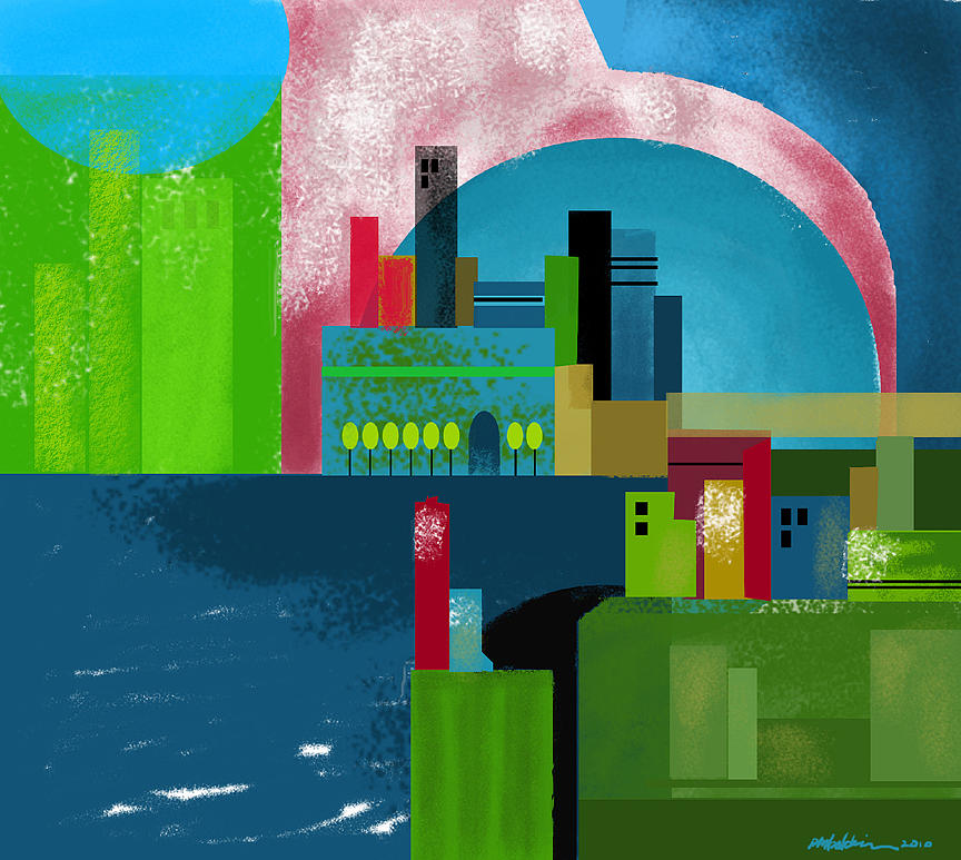Digital Painting - City Across the Bay by Patrice Baldwin