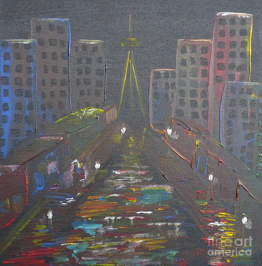 City Night Painting by Monika Shepherdson