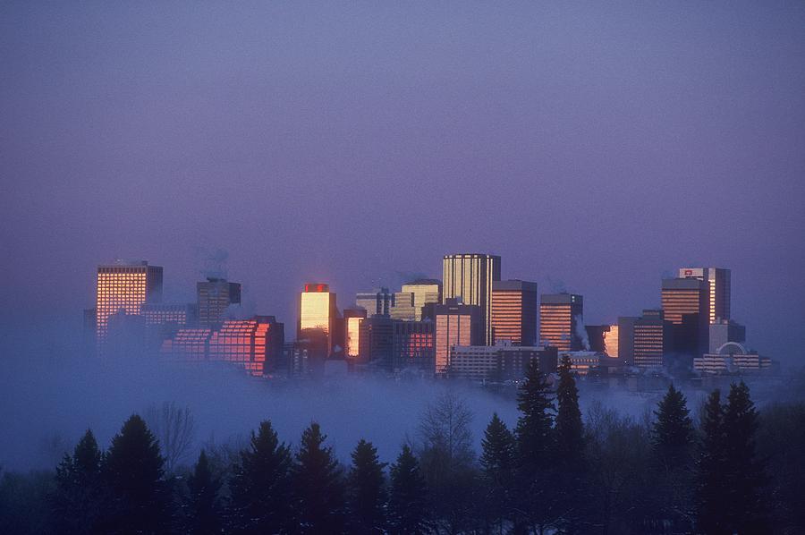 Sunset Photograph - City Skyline, Edmonton, Alberta, Canada by Bilderbuch