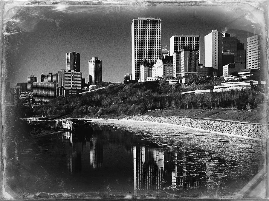 Black And White Photograph - Cityscape of Edmonton by Shirley Sirois