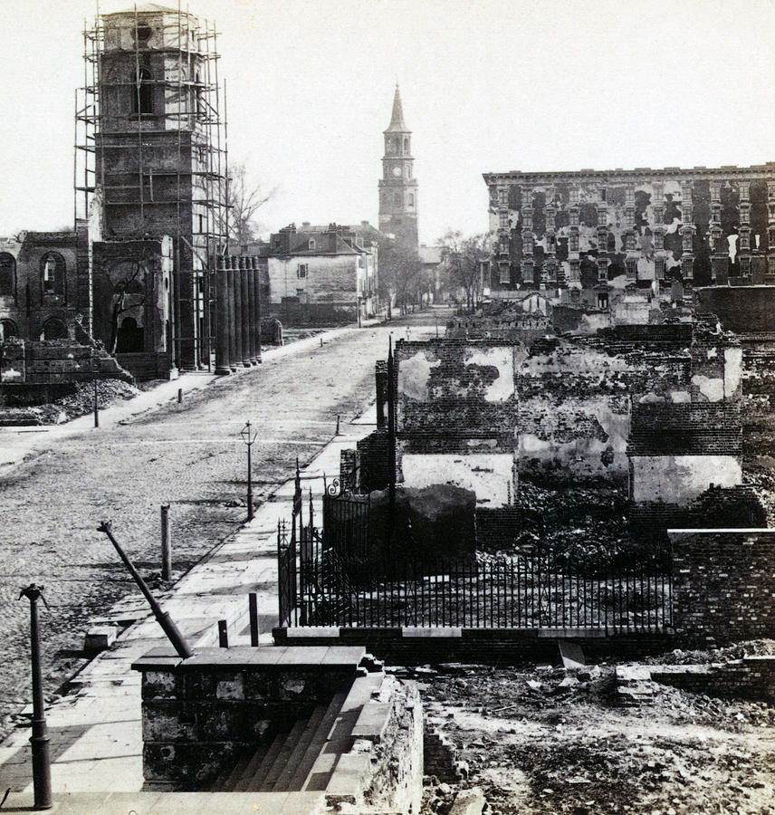 Vintage Photograph - Civil War damaged Charleston South Carolina - Meeting Street - c 1865 by International  Images