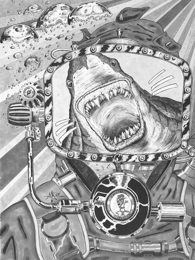 Diving Drawing - Clash With Reality by Robert Fenwick May Jr Diving Drawing - Clash With Reality by Robert Fenwick May Jr