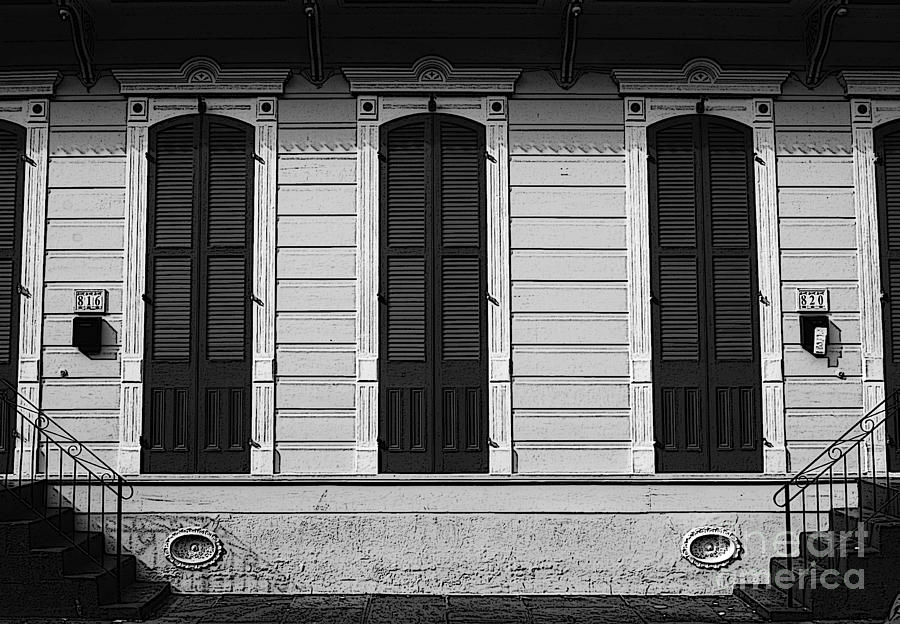 New Orleans Digital Art - Classic French Quarter Residence New Orleans Black and White Poster Edges Digital Art by Shawn OBrien