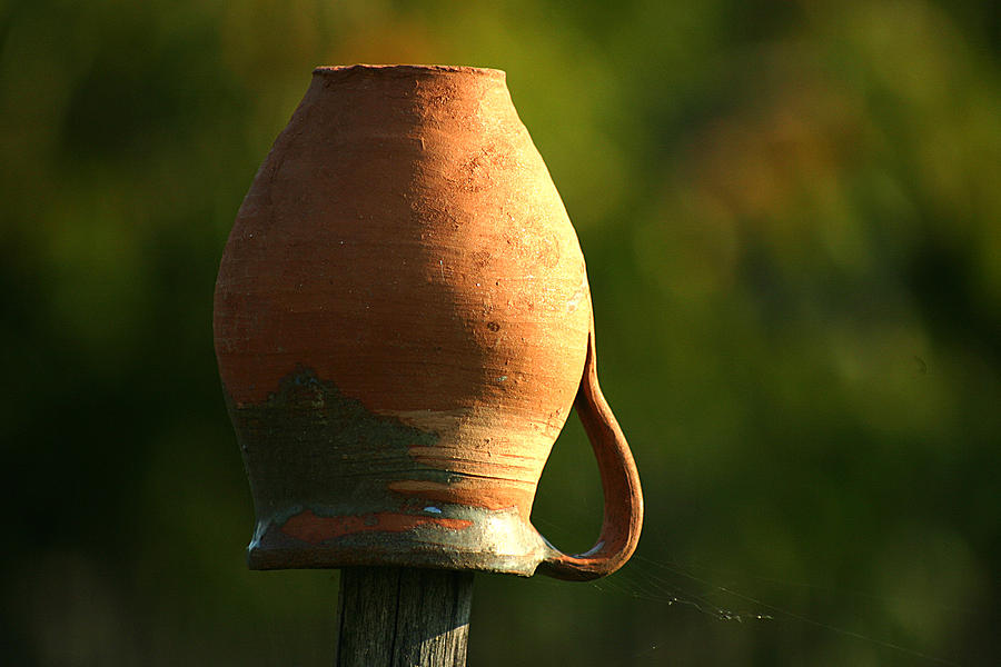 Clay jug and spiderweb Photograph by Emanuel Tanjala