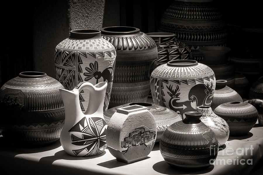 Clay Pots Black and White Photograph by Sherry Davis
