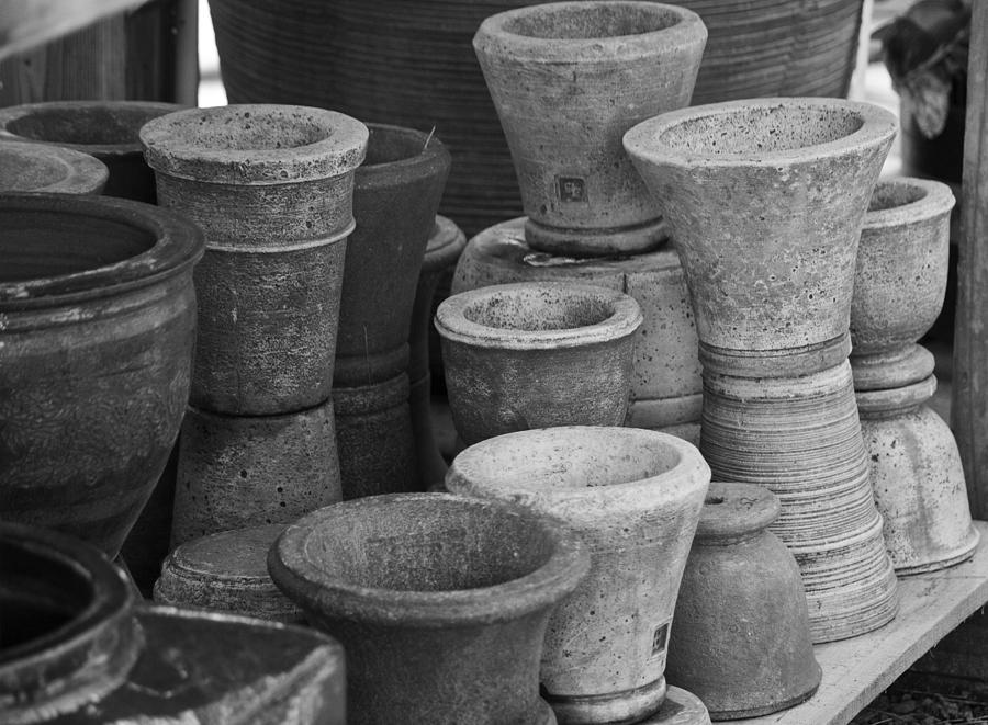 Pot Photograph - Clay Pots BW by Teresa Mucha