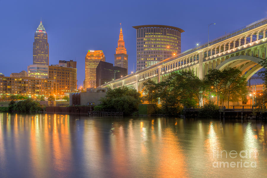 Cleveland Night Skyline I Photograph by Clarence Holmes