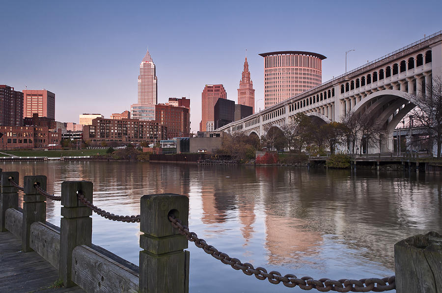 Cleveland Skyline from the River - Landscape Photograph by At Lands End Photography