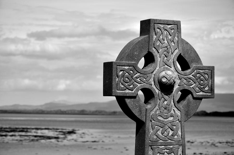 Black And White Photograph - Clew Bay Celtic Cross  by Martina Fagan