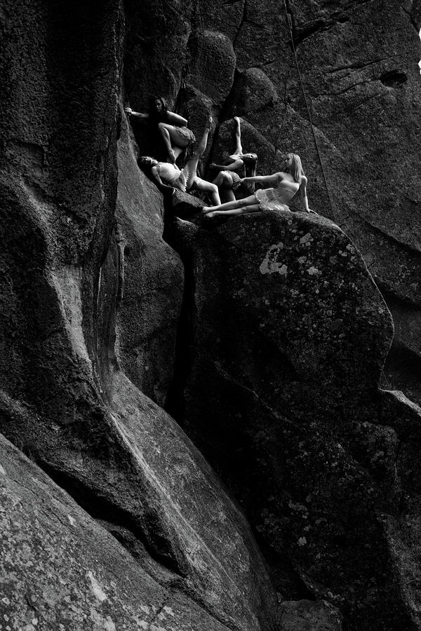 Cliff Photograph - Cliff Dancers black and white by Scott Sawyer