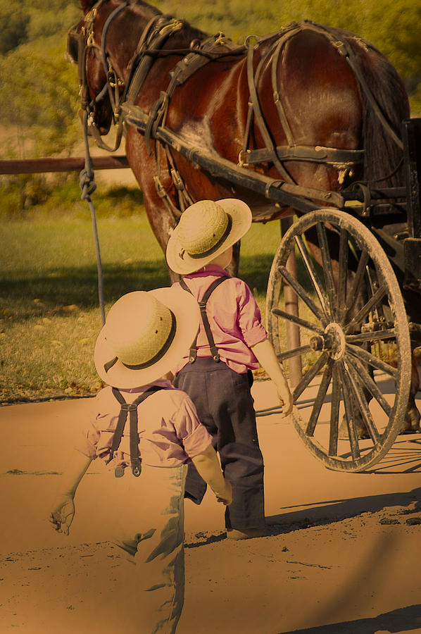 Amish Kids Photograph - Climb Aboard by Randall Branham