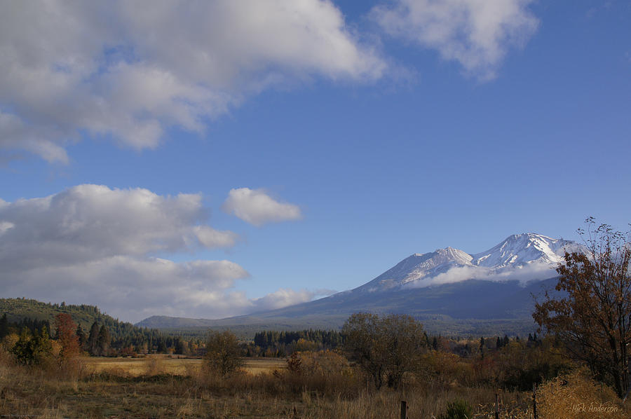 Fall Photograph - Clouds and Mt Shasta in Autumn by Mick Anderson