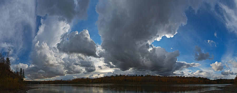 Fall Photograph - Clouds and River Edmonton by David Kleinsasser