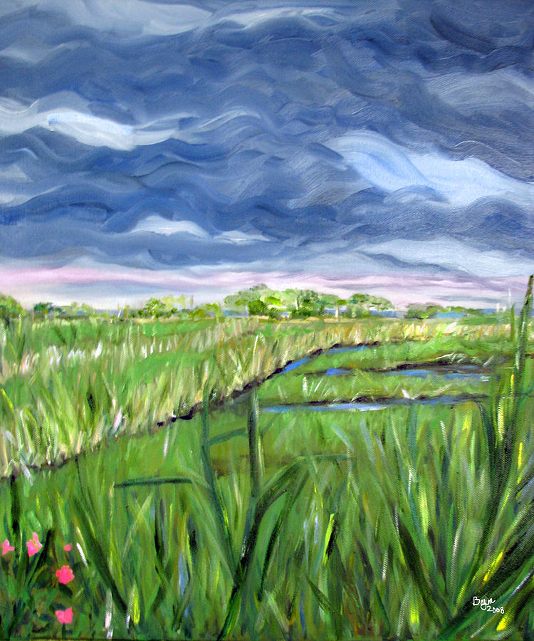 Cloudy Marsh Painting by Clara Sue Beym
