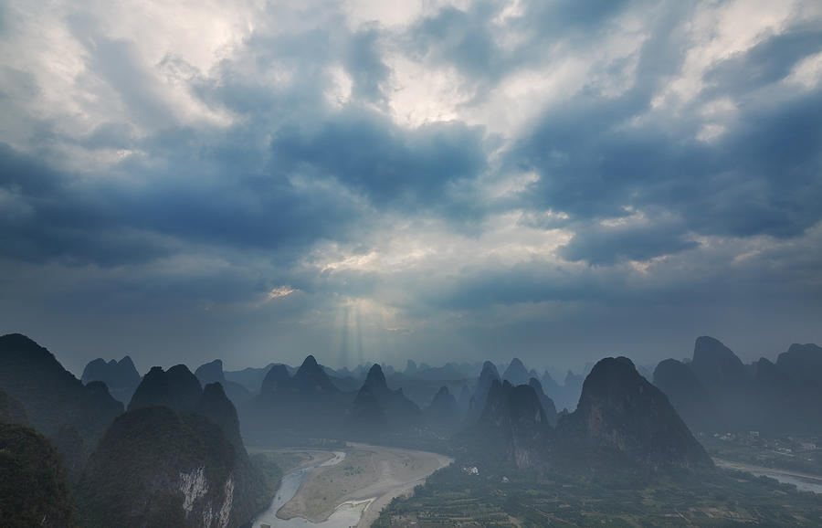 Abstract Photograph - Cloudy Sunset in Guilin Guangxi China by Afrison Ma