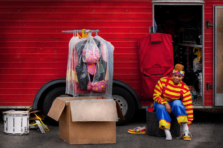 Vintage Photograph - Clown - Wardrobe change by Mike Savad