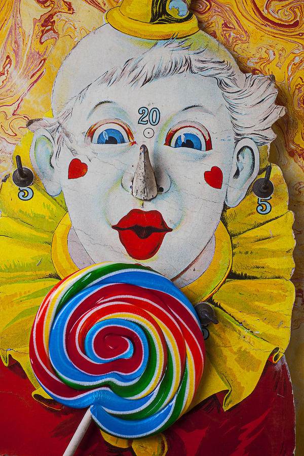 Candy Photograph - Clown game and sucker by Garry Gay