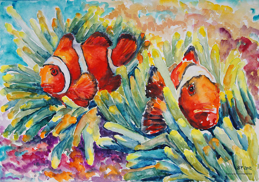Clownfish In Their Paradise Painting by Barbara Pommerenke